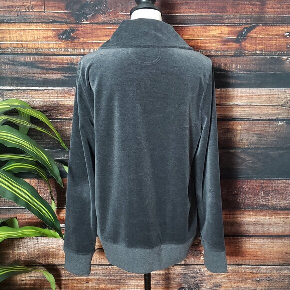 Jones New York Sport Velour Jacket Sweatshirt Large Gray Full Zip Pockets - Picture 3 of 12